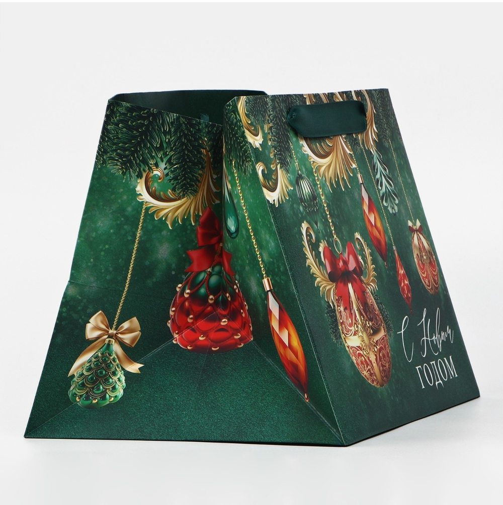 Пакет подарочный новогодний с широким дном «С Новым годом», 25×19×18 см