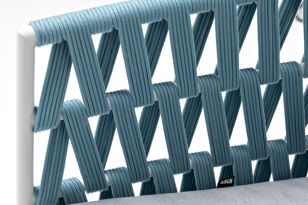 "Диего" кресло плетеное из роупа, каркас алюминий светло-серый (RAL7035) муар, роуп бирюзовый круглый, ткань светло-серая