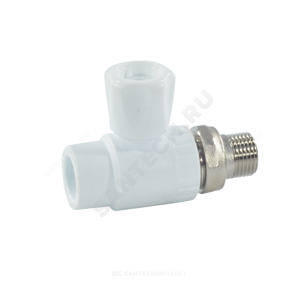 Кран шаровой PP-R белый Дн 20х1/2" НР прямой для радиатора RTP (РосТурПласт) 27853