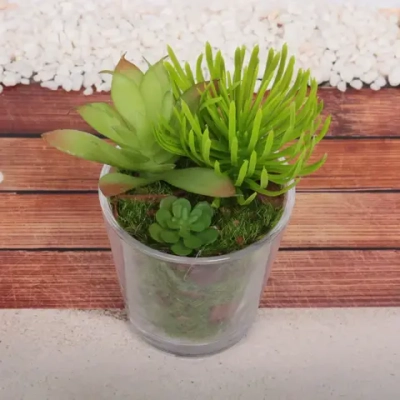 Цветок искусственный «Суккулент» 6*11см в стеклянном горшке ZPY-05