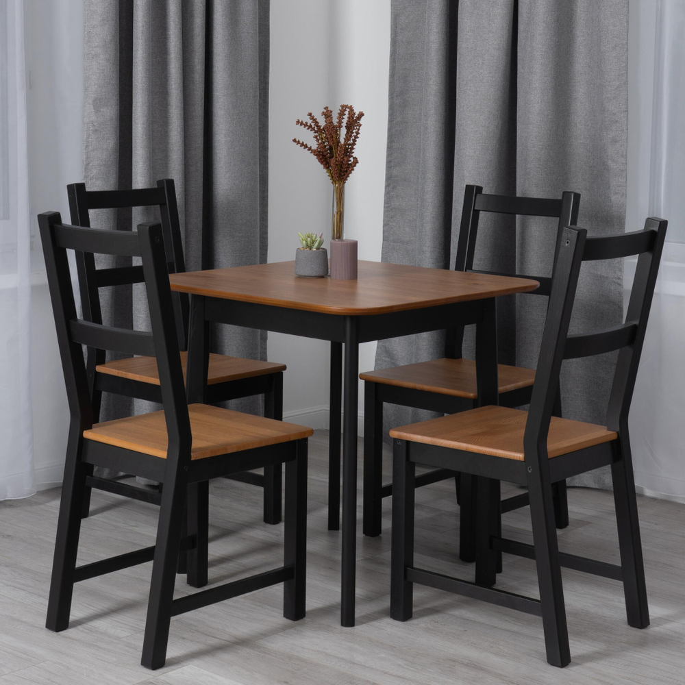 Стол Соната Люкс/ Sonata Lux table, 75х75х75 см массив сосны, антик/чёрный, 75х75х75 см