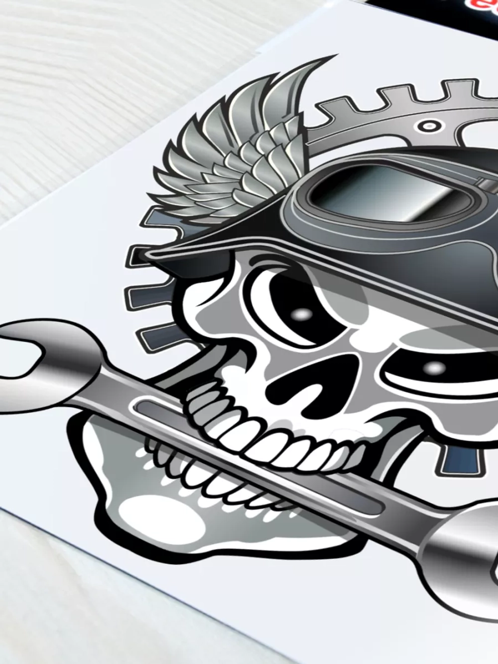 Наклейка - Череп с гаечным ключом