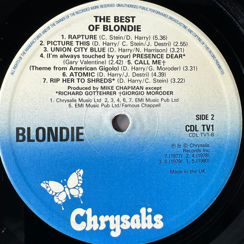 Blondie ‎– The Best Of Blondie (Англия 1981г.)