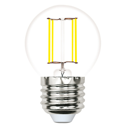 LED-G45-5.5W-3000K-E27-CL-SLF Лампа светодиодная. Форма шар. прозрачная. Теплый белый свет 3000K. ТМ Volpe