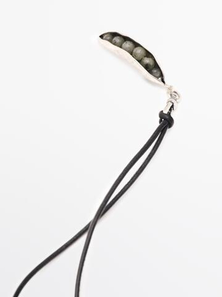 Massimo Dutti Ожерелье-цепочка с подвеской в форме стручка, серебряный