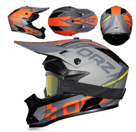 Шлем кроссовый QRZ F16 серый-оранжевый XL