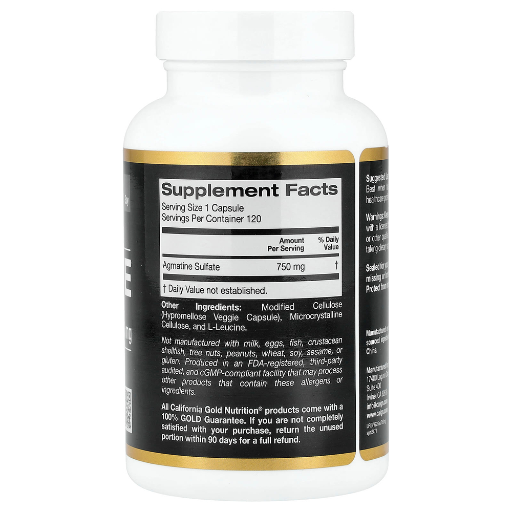California Gold Nutrition, сульфат агматина, 750 мг, 120 растительных капсул