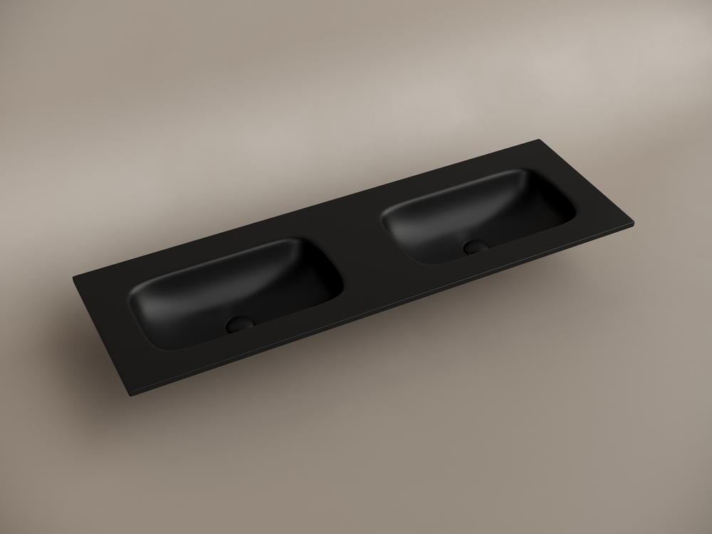 Раковина накладная мебельная CERAMICANOVA Grace прямоугольная 1410x457x137 с двумя чашами без отверстий под смеситель цвет черный матовый CN7022MBwx