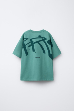 ZARA ФУТБОЛКА С ПРИНТОМ ГРАФФИТИ, ЗЕЛЕНЫЙ