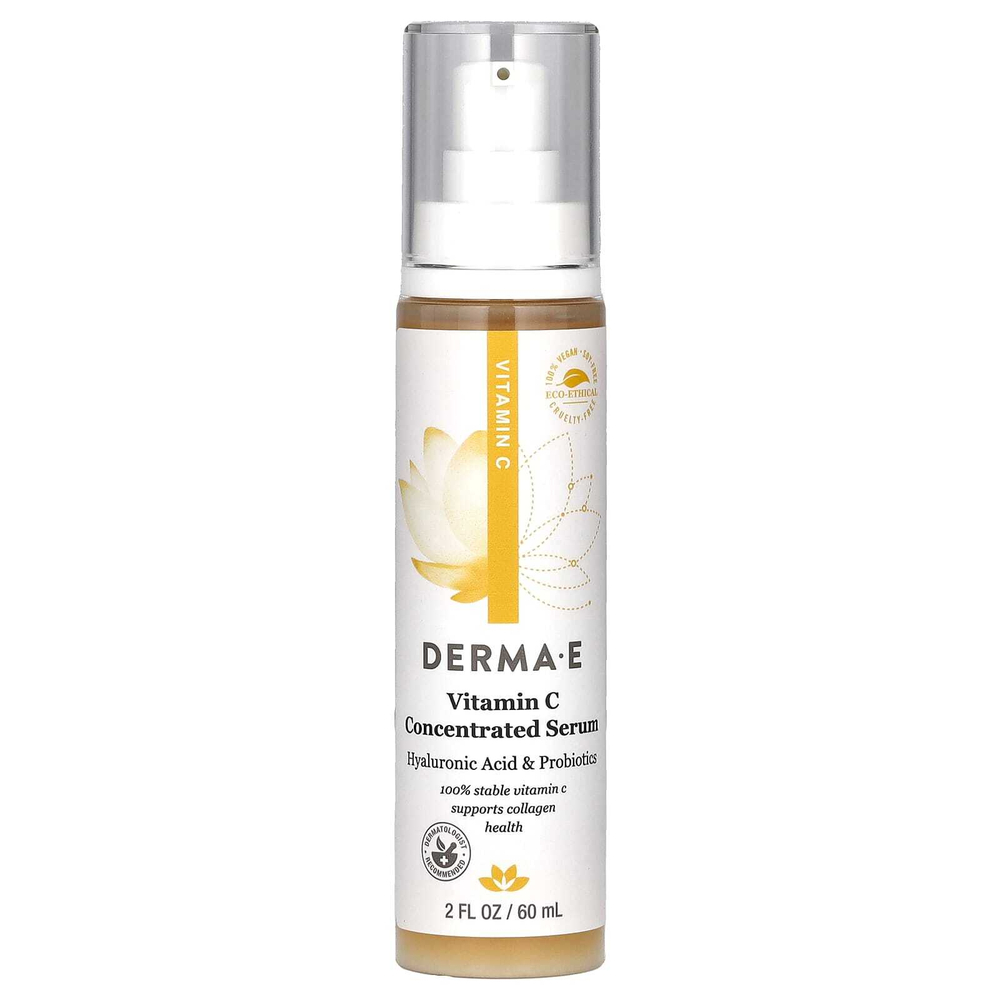 DERMA E, концентрированная сыворотка с витамином C, с гиалуроновой кислотой и пробиотиками, 60 мл (2 жидк. унции)