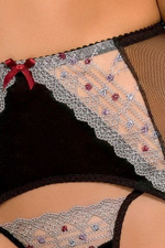 Изысканный комплект Marica с открытой грудью и кружевом, украшенным мелкими цветочками (Размер: XXL-XXXL) (Цвет: черный)