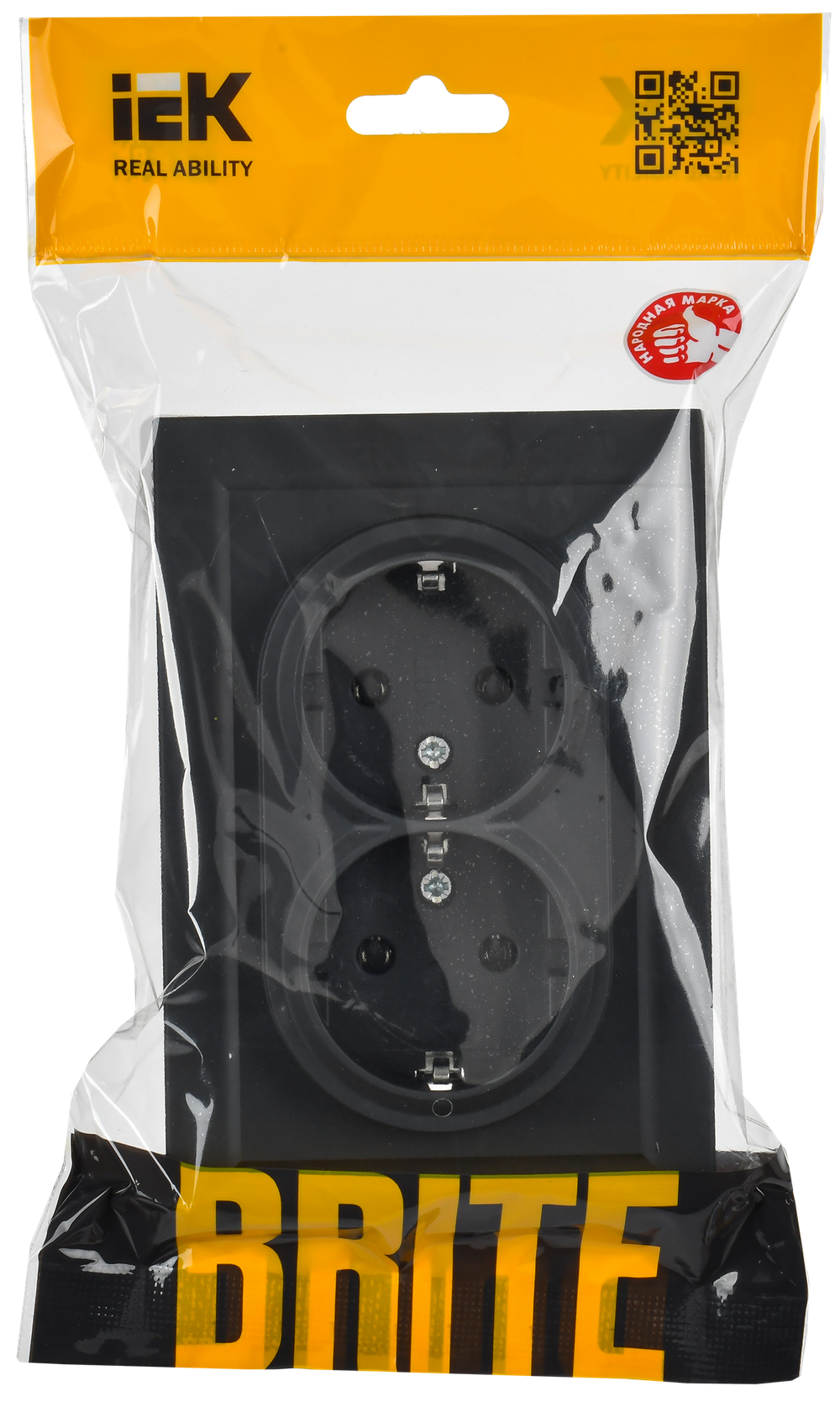 BRITE Розетка 2-местная с заземлением без защитных шторок 16А в сборе РС12-3-БрГ графит IEK