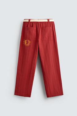 ZARA БРЮКИ RELAXED FIT В ПОЛОСКУ, КРАСНЫЙ