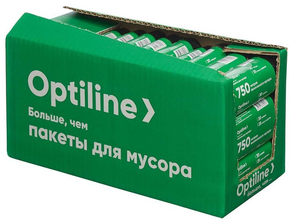 Мешки для мусора Optiline, 30 литров, 50х60 см, ПНД, черные, 25 штук в рулоне