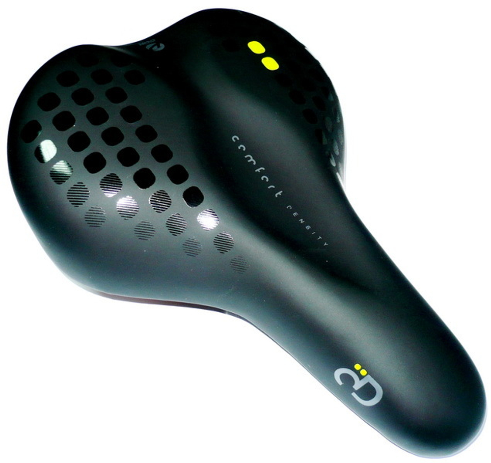 Седло VLX-S09 унисекс серии "Comfort Density" 272x201мм., с эластомерами, уникальный чёрный с лаймом