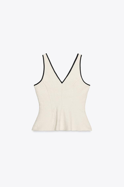 ZARA ЖАККАРДОВЫЙ ТОП С БАСКОЙ, ЭКРЮ