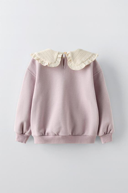 ZARA ТОЛСТОВКА С КОНТРАСТНЫМ ВОРОТНИКОМ, ТЕМНАЯ МАЛЬВА