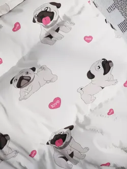 Пододеяльник Полисатин Мечта "Мопсики" 2-спальный на молнии 175x215 см