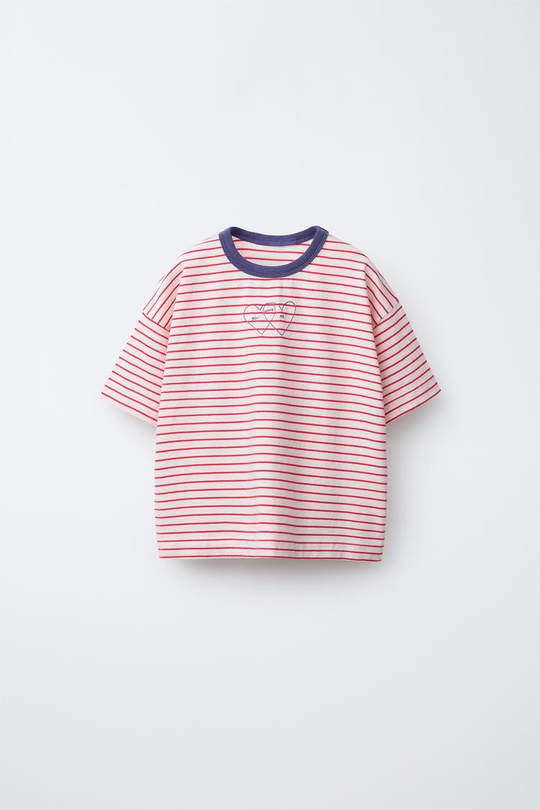 ZARA ФУТБОЛКА В ПОЛОСКУ ORFAYO ©, ЭКРЮ/КРАСНЫЙ