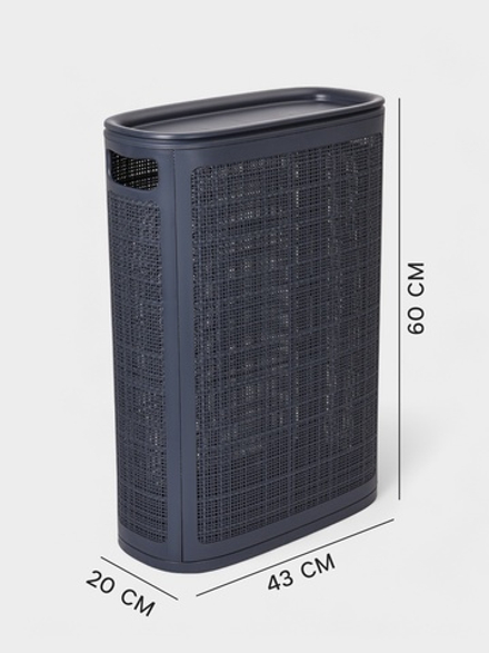Плетёная корзина для белья с крышкой «Лён», 45 л, 43×20×60 см, графит