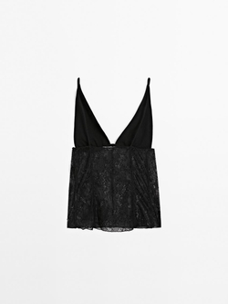 Massimo Dutti Топ в бельевом стиле с бретелями и кружевом, черный