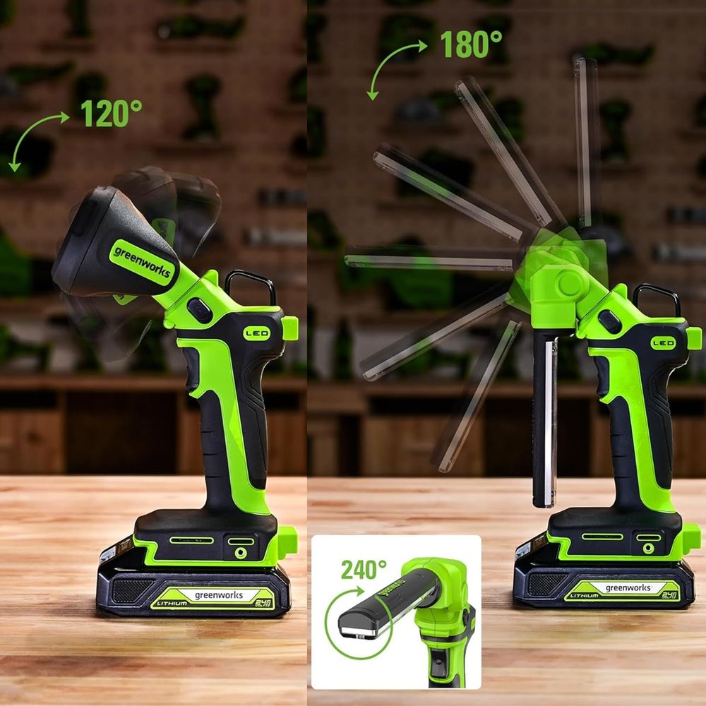 Рабочий аккумуляторный LED-фонарь 2-в-1 Greenworks G24UL , Арт. 3503707, 24V, 650 Лм, сменные плафоны, без АКБ и ЗУ