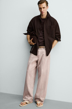 ZARA ДЖИНСЫ RELAXED FIT В ПОЛОСКУ С ПРИНТОМ, РОЗОВЫЙ