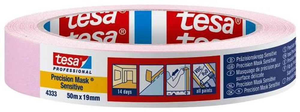 Малярная лента для деликатных поверхностей tesa® 04333, розовая