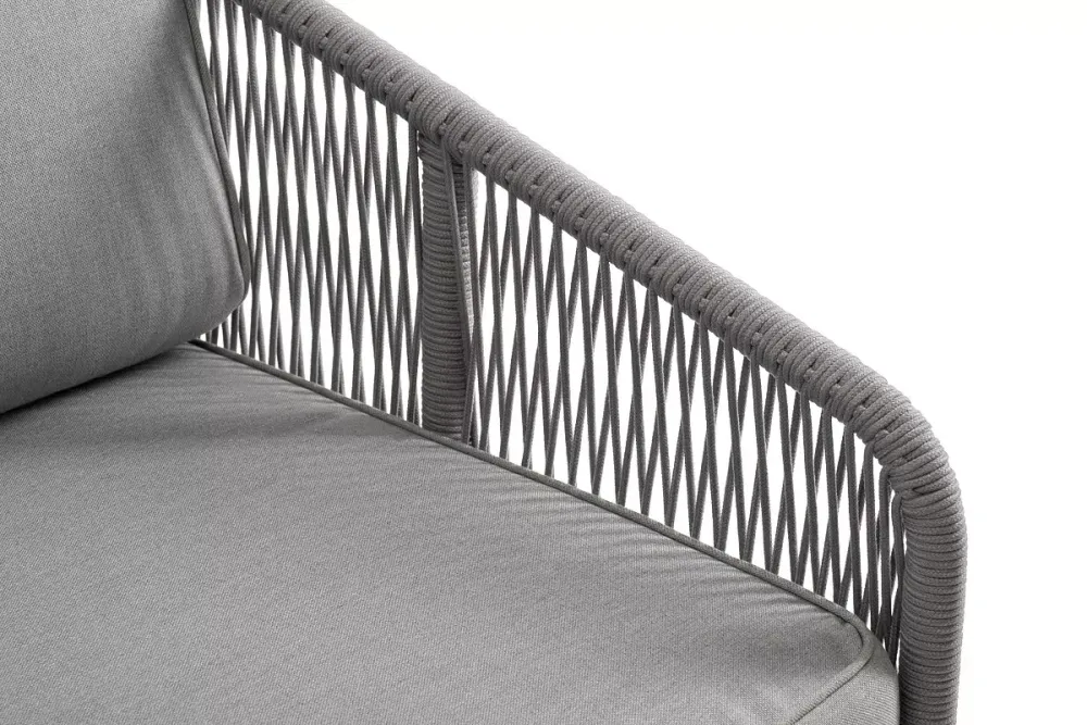 "Канны" левый модуль плетеный из роупа, каркас алюминий белый шагрень, роуп светло-серый круглый, ткань светло-серая