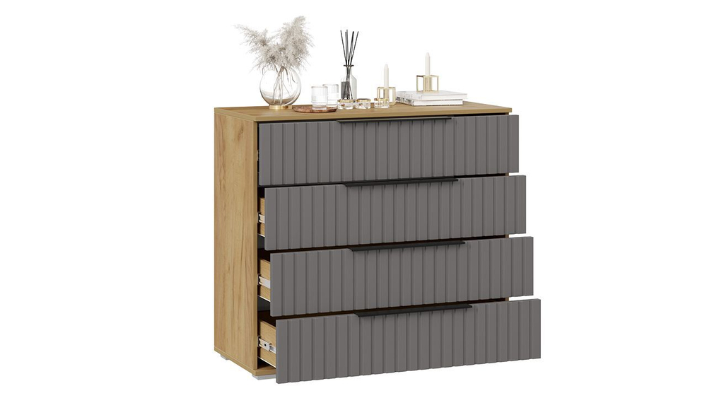 Комод для одежды с ящиками Дуб Крафт золотой/Графит матовый 4 ящика 92х41х84 см