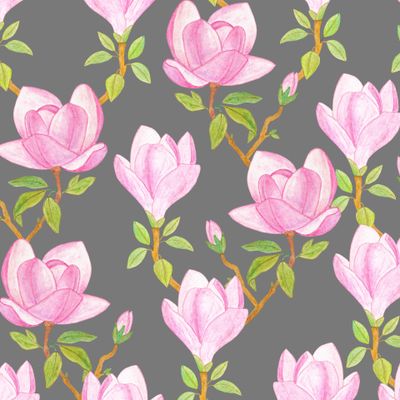 Magnolia flowers seamless watercolor pattern.