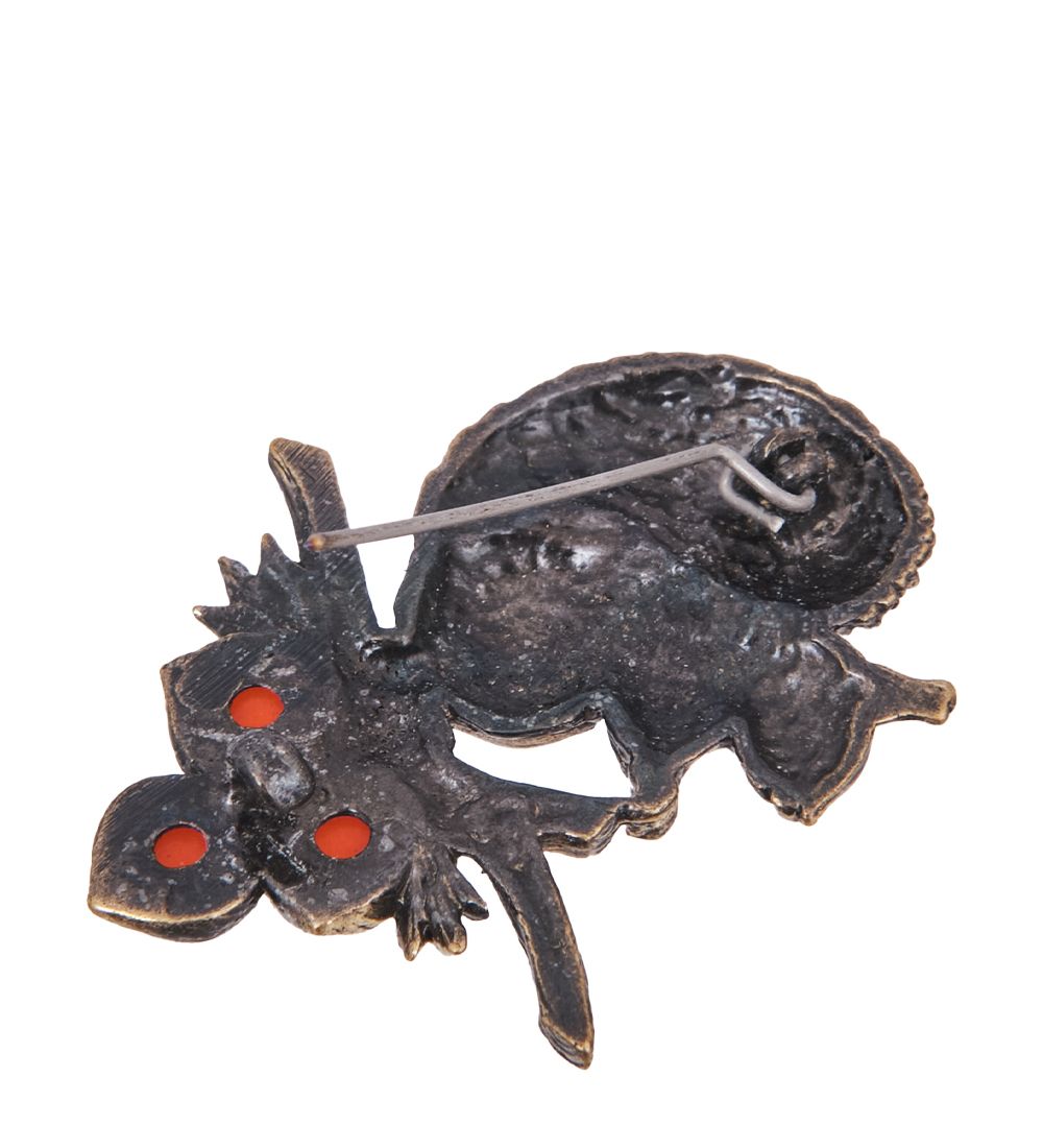 AM-4235 Брошь «Белочка на ветке с орешками» (латунь, янтарь)