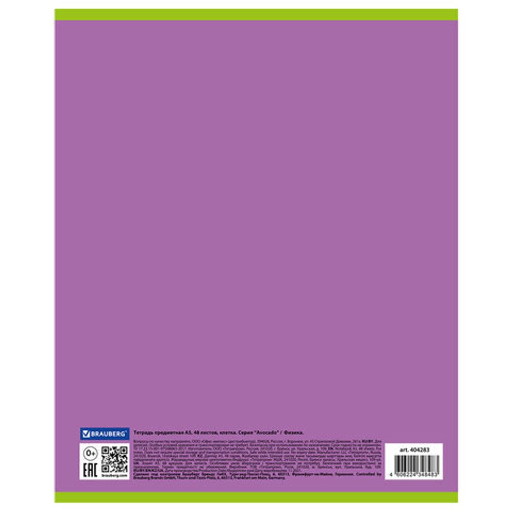 Тетрадь предметная "AVOCADO" 48 л., глянцевый лак, ФИЗИКА, клетка, BRAUBERG, 404283