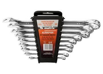 Набор ключей комбинированных, 6 - 22 мм, 9 шт., CrV, полированный хром Matrix 15424