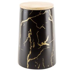 Банка для сыпучих продуктов (с бамбуковой крышкой) "Черный мрамор" d=10,5см. h=17см. v=850мл. (подар