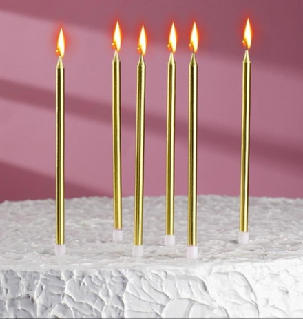 Набор свечей для торта, золотой металлик, 13 см 6 шт