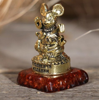 Фигурка мышка на камне "Исполнения желаний", 3,5 х 1,9 х 2,1 см