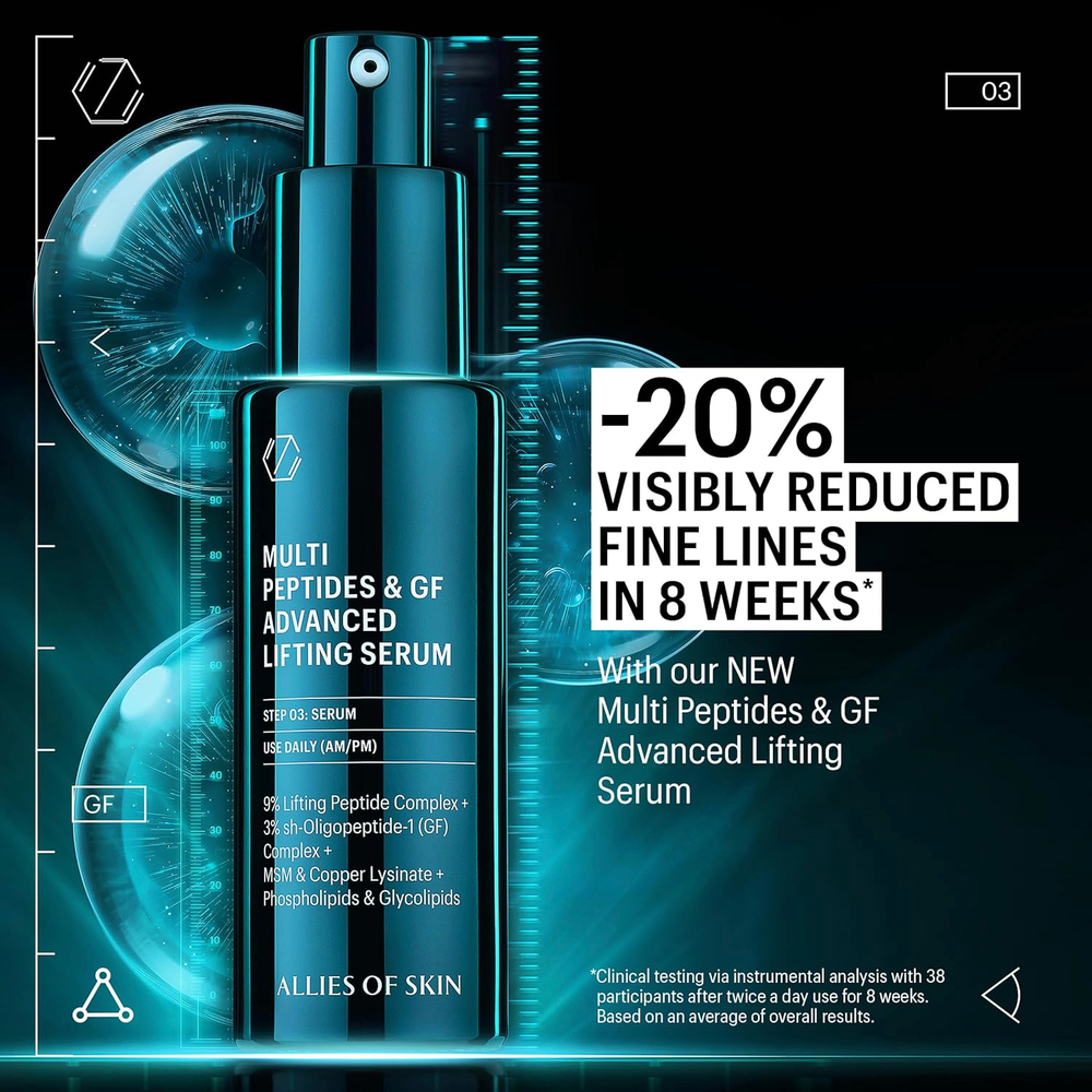 ALLIES OF SKIN Multi Peptides & GF Advanced Lifting Serum Разглаживающая мультипептидная сыворотка с фактором роста, 30 мл