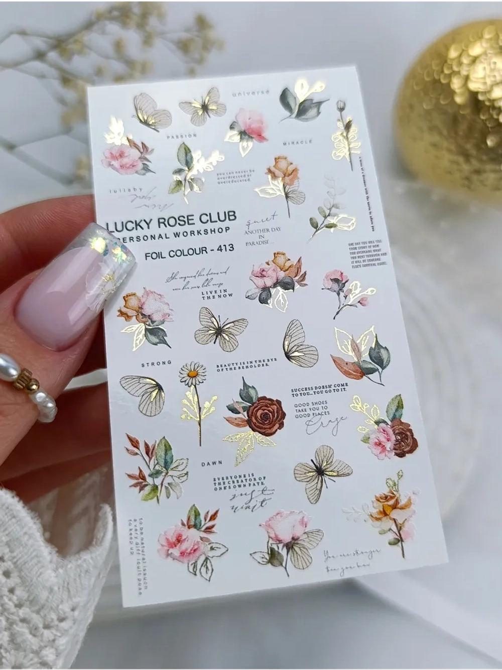 Lucky Rose Слайдеры наклейки для длинных ногтей 413