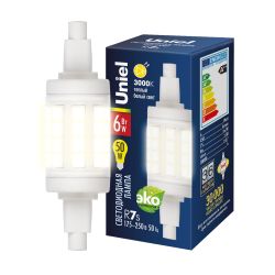 LED-J78-6W-WW-R7s-CL PLZ06WH Лампа светодиодная. Прозрачная. Теплый белый свет. Картон. ТМ Uniel.