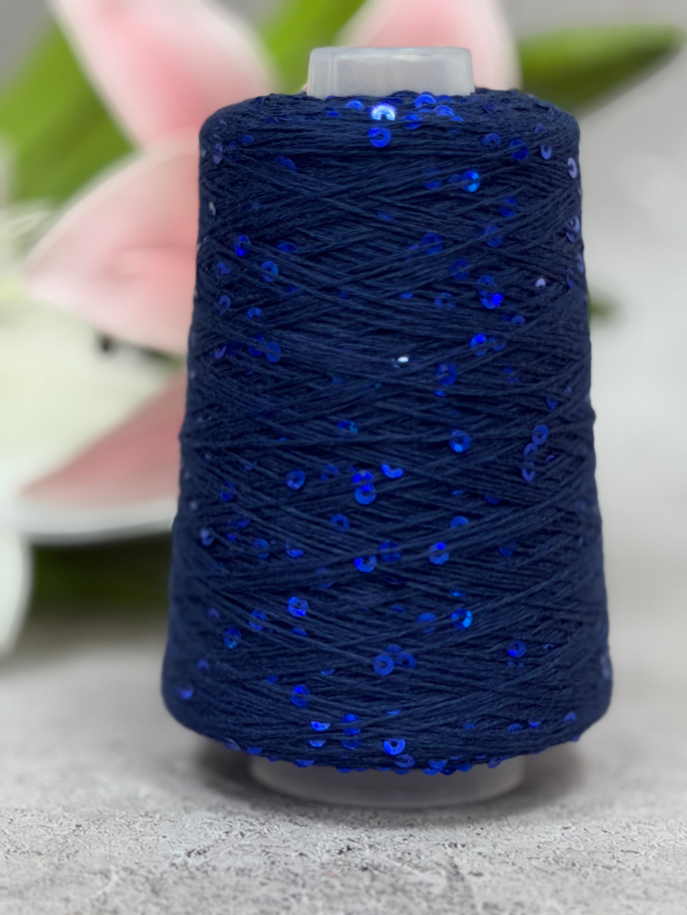 Пряжа пайетки на хлопке, 3мм, цвет 63 Синий индиго, 100гр.