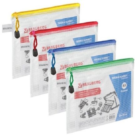 Папка на молнии А5, Brauberg Segment, 200мкм, ПВХ, сетка, прозрачная, 1шт.