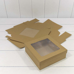 Коробка Для конфет сборная 20х20х7 см с окошком (Коричневый, Крафт)