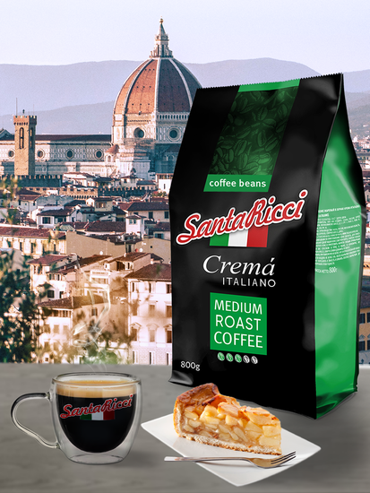 Кофе SantaRicci Crema Italiano, в зернах, арабика, для турки, кофеварки, 800 г