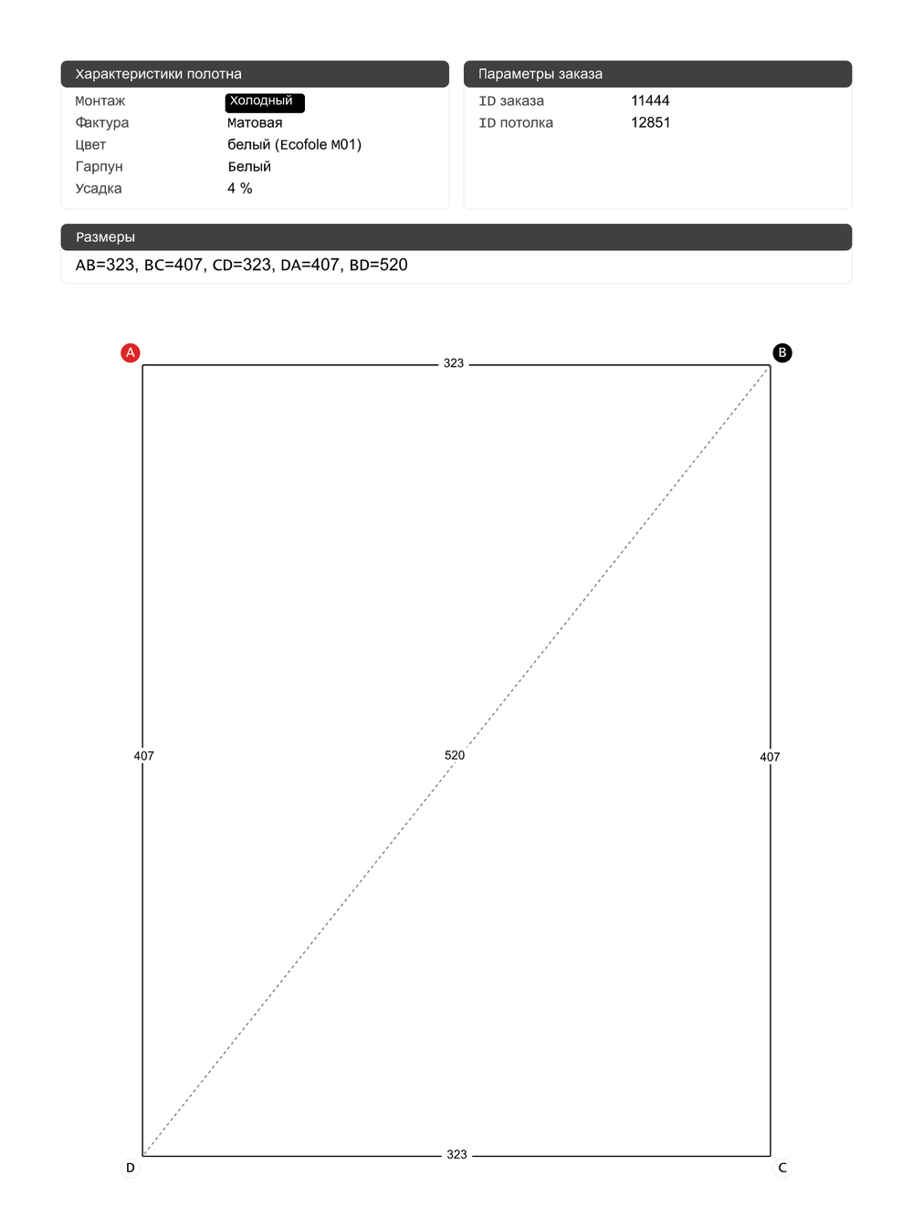 Матовый натяжной потолок 13.1 м2