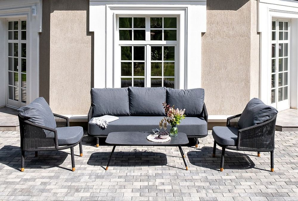 "Верона" лаунж-зона 5-местная плетеная из роупа (веревки), каркас алюминиевый темно-серый, роуп темно-серый