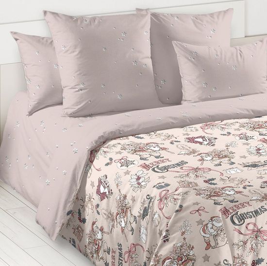 Евро комплект постельного белья Новогодние игрушки поплин