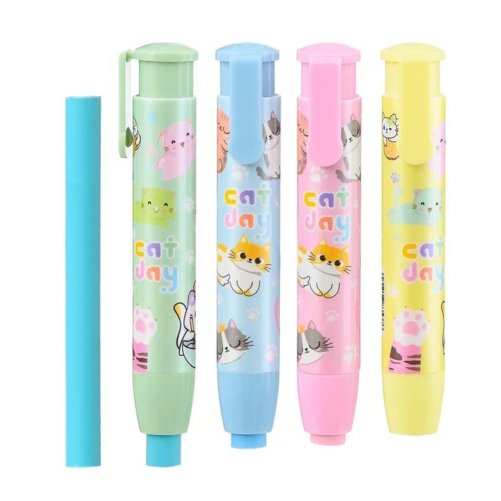 Ластик Basir, выдвижной автоматический, серия "Кошки", цветной корпус с рисунком котиками