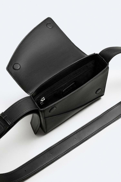 ZARA СУМКА С АСИММЕТРИЧНЫМ КЛАПАНОМ, ЧЕРНЫЙ