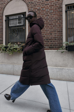 ZARA ДЛИННЫЙ ПУХОВИК С КАПЮШОНОМ WATER REPELLENT WINDPROOF, БУРГУНДИ